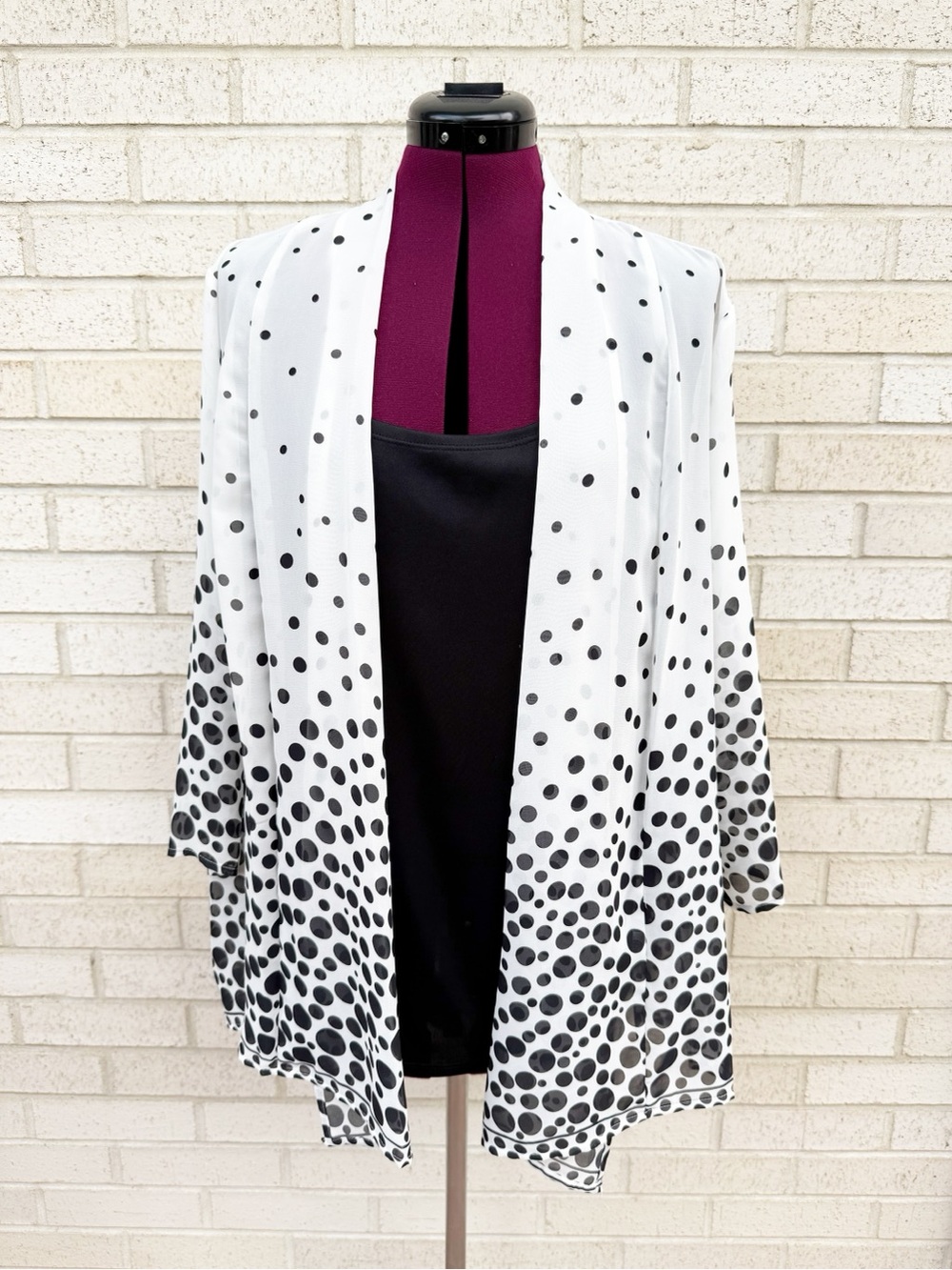 Notations Black Polka Dot White Open-Front Cardigan & Tank Top Connected Set
